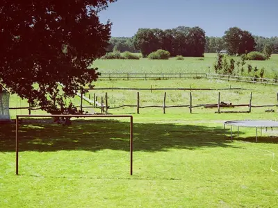a field with two goal nets and a tree at De Lieshoeve in Arendonk