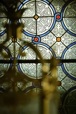 a close up of a stained glass window at Amand'eau - zwemvijver, zonneterras, grote tuin in Sint-Amands