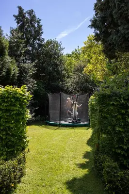 a garden with a statue in the middle of a yard at B&B Tannerie in Balen