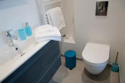 a bathroom with a white toilet and a sink at Wellintown Guest House in Waterloo