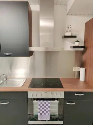 a kitchen with a stove and a counter top at Modern duplex 100m2 perfect to visit Brussels in Brussels