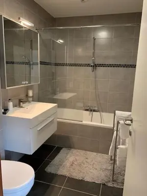 a bathroom with a sink and a shower and a toilet at Bouwelhoeve 't Schuur in Grobbendonk