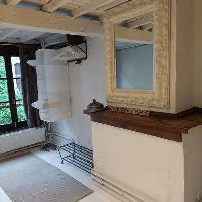 a room with a large mirror on the wall at Plezantwerpen, Zuiderzin in Antwerp