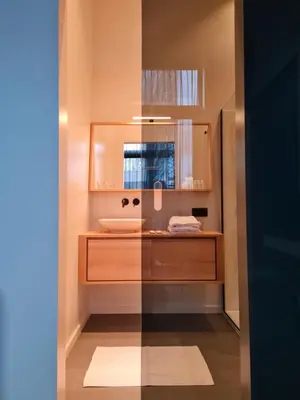 a bathroom with a sink and a mirror at Site78 in Puurs