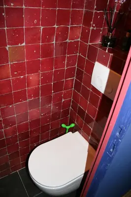 a bathroom with a toilet with a green bow on it at Sint Andries Suites in Antwerp