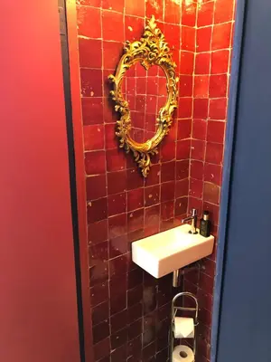 a bathroom with a sink and a mirror on the wall at Sint Andries Suites in Antwerp