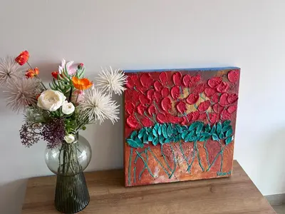 a painting of flowers in a vase on a table at Whaaw Herentals in Herentals