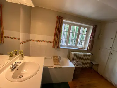 a bathroom with a sink and a bath tub at Les Barolins in Rotselaar