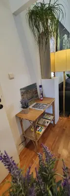 a room with a table with a plant on it at Bright studio close to Zaventem airport in Brussels