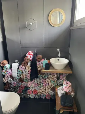 a bathroom with a sink and a bunch of stuff at Great house 5' from Tomorrowland in Rumst