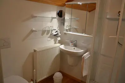 a small bathroom with a sink and a toilet at B&B Wepa-hof in Oud-Turnhout
