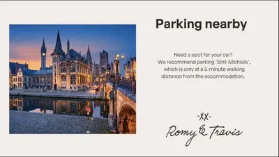 a picture of a city with the words parking nearby at The Old One Fifteen by Romy&Travis in Ghent