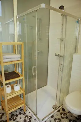 a shower stall in a bathroom with a toilet at B&B Allegra Nova in Ghent