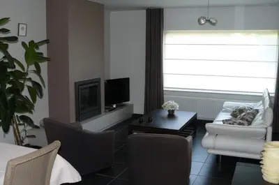 a living room with a couch and a tv at Holiday Home and Office Domisi'l in Wachtebeke