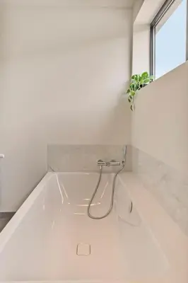 a bath tub with a plant sitting on top of it at Schitterende loft met jacuzzi en sauna in Mechelen in Mechelen