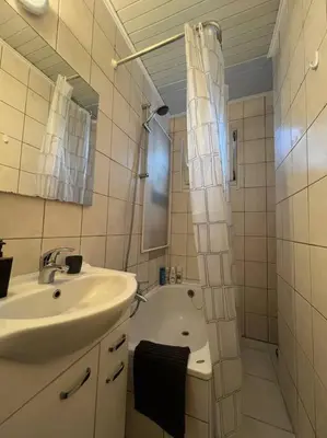 a bathroom with a sink and a shower and a tub at Cosy Apartment Merode in Brussels