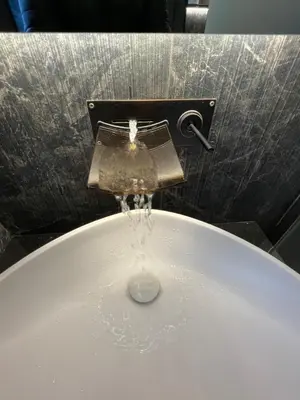 a bird drinking water out of a sink at Modern apartment with terrace at Theaterplein in Antwerp