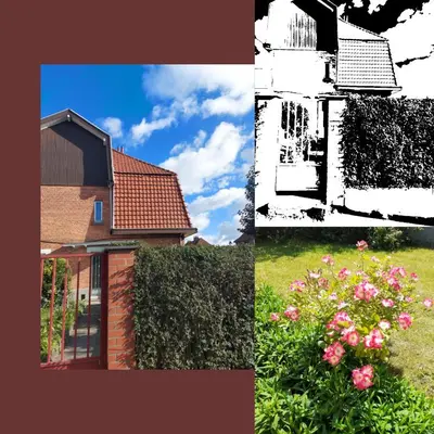 a collage of photos of a house and flowers at Belle chambre dans un quartier calme in Brussels