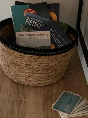 a basket sitting on top of a wooden table at Vélo 94 bij Soof in Geel