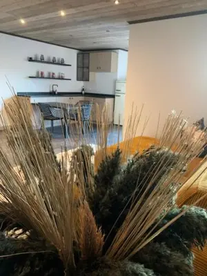 a living room with a table and some plants at Vélo 94 bij Soof in Geel