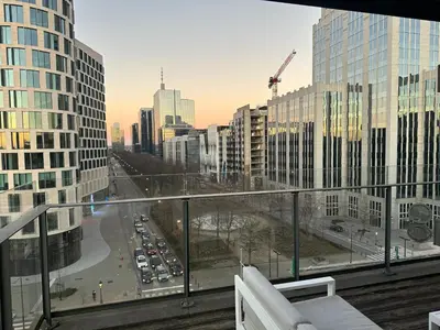 a view of a city from a balcony at Apartment with Stunning View in City Center in Brussels
