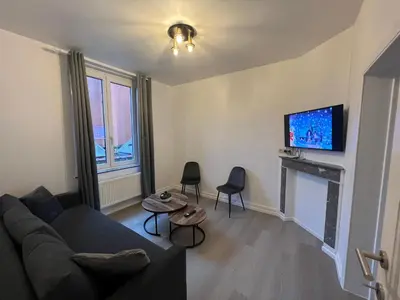 a living room with a couch and a fireplace at Cosy Apartment Merode 2 in Brussels