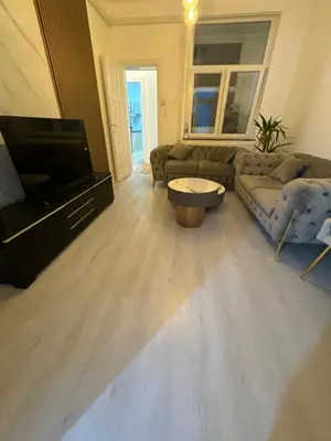 a living room with a couch and a tv at Appartement 2 chambre luxueuse à jette in Brussels