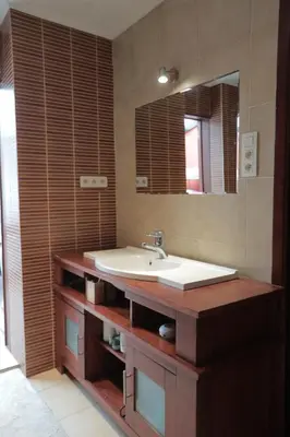 a bathroom with a sink and a mirror at Spacious Villa in Dilbeek with Private Garden, Ideal for Families & Business in Dilbeek