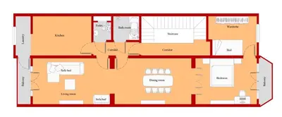 a floor plan of a house at Cozy, comfortable apt, well located - EU ULB VUB in Brussels