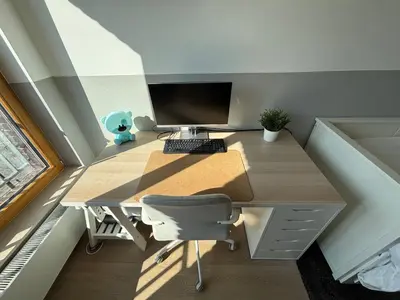 an office with a desk with a computer on it at Luxury apartment, private terrace & FREE PARKING in Antwerp