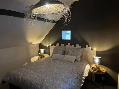a bedroom with a bed and a chandelier at Sweet Dreams by Pegase in Vlezenbeek