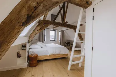 a bedroom with a loft bed and a ladder at Kozy Home Spacious Luxurious home in Antwerp
