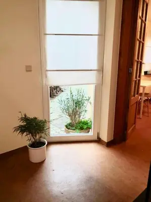 a room with two potted plants and a window at Triplex près de la Grand-Place in Brussels